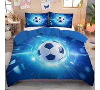 GSAEIMCT 3D Printed Blue Flash Soccer Bedding Set With 2 Pillowcase,Future Science Fiction Duvet Cover With Zipper Closure,Soft Microfiber Quilt Cover For Kids Boys Girls Single 135X200Cm