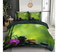 GSAEIMCT 3D Printed Design Bedding Set Double Duvet Cover Set Black And Green Stone Bamboo Comforter Quilt Cover 3 Pieces Microfiber Zen Scenery With Zipper Children Adults Room Decor