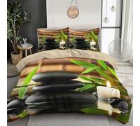 GSAEIMCT 3D Printed Design Bedding Set Super King Duvet Cover Set Black And Green Pebble Candles Comforter Quilt Cover 3 Pieces Microfiber Zen Scenery With Zipper Children Adults Room Decor