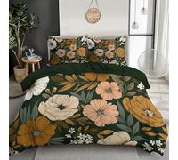 GSAEIMCT 3D Printed Design Bedding Set Super King Duvet Cover Set Brown-Green Lush Flowers Comforter Quilt Cover 3 Pieces Microfiber Retro Illustrations With Zipper Children Adults Room Decor