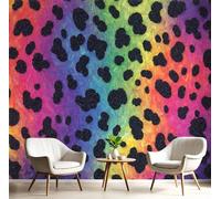 GSAEIMCT 3D Rainbow Colors Spotted Leopard Panoramic Wallpaper Mural,450X300Cm Silk Wall Mural with Abstract Art,High-Resolution Print,Wall Décor for Living Room,Bedroom Or Dining Area