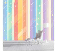 GSAEIMCT 3D Rainbow Colors Star Stripes Panoramic Wallpaper Mural,250X170Cm Silk Wall Mural with Cartoon Art,High-Resolution Print,Wall Décor for Living Room,Bedroom Or Dining Area
