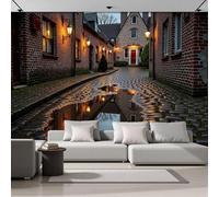 GSAEIMCT 3D Red Cobblestone Alley Panoramic Wallpaper Mural,450X300Cm Silk Wall Mural with Realistic Photography,High-Resolution Print,Wall Décor for Living Room,Bedroom Or Dining Area