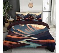 GSAEIMCT 3D Red White Mountains And Rivers Bedding Set Natural Scenery Print Microfiber Comforter Cover For Children Kids Boys Girls Bedroom Collection 3Pcs,Double 200X200Cm