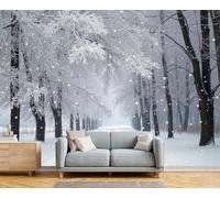 GSAEIMCT 3D Snow-Covered Roads Panoramic Wallpaper Mural,200X140Cm Silk Wall Mural with Winter Realism,High-Resolution Print,Wall Décor for Living Room,Bedroom Or Dining Area
