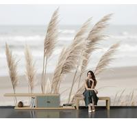 GSAEIMCT 3D Wall Mural Beach Reeds Print Photo Wallpaper,Wall Decoration Realistic Photography Poster Picture Design Modern 300X210Cm Mural for Living Room Bedroom Bathroom,Beige
