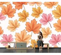 GSAEIMCT 3D Wall Mural Beautiful Maple Leaves Print Photo Wallpaper,Wall Decoration Natural Autumn Scenery Poster Picture Design Modern 250X170Cm Mural for Living Room Bedroom Bathroom,Orange Color