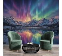 GSAEIMCT 3D Wall Mural Multicolor Mountains Lakes Print Photo Wallpaper,Silk Wall Mural Decoration Poster Picture Design Fantastic Northern Lights 400X280Cm Mural for Living Room Kids Bedroom
