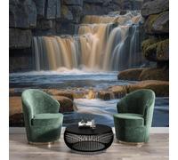 GSAEIMCT 3D Wall Mural Rock Waterfall Print Photo Wallpaper,Brown Silk Wall Mural,Decoration Poster Picture Design North Yorkshire Scenery 250X170Cm Mural for Livingroom Kids Bedroom