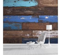 GSAEIMCT 3D Wall Mural Simple Wood Grain Print Photo Wallpaper,Wall Decoration Retro Art Poster Picture Design Modern 450X300Cm Mural for Living Room Bedroom Bathroom,Blue-Brown