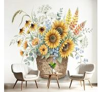 GSAEIMCT 3D Wall Mural Sunflowers Wildflowers Print Photo Wallpaper,Wall Decoration Watercolor Illustration Poster Picture Design Modern 250X170Cm Mural for Living Room Bedroom Bathroom, Yellow