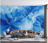 GSAEIMCT Alcohol Ink Wallpaper Mural Abstract Watercolor Blue White Art Background Wall Large Mural for Living Room Bedroom,350X260Cm