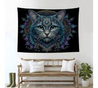 GSAEIMCT Art Decor Tapestry With Mandala Cat Design Wall Hanging Aesthetic Backdrop Blue Retro Animals For Bedroom College Drom Home, 150L X 130W Cm