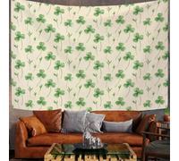 GSAEIMCT Art Decor Tapestry With Watercolor Four-Leaf Clover Design Wall Hanging Aesthetic Backdrop Mint Green Fresh Plants For Bedroom College Drom Home, 150L X 100W Cm