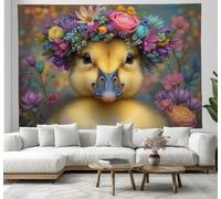 GSAEIMCT Art Decor Tapestry With Wildflower Yellow Duck Design Wall Hanging Aesthetic Backdrop Pale Yellow Cartoon Illustrations For Bedroom College Drom Home, 200L X 150W Cm