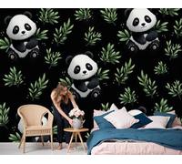 GSAEIMCT Bamboo Panda Cartoon Animals Black White Hd Print Art Wall Painting Poster Large Silk Mural 3D Wallpaper Paste Living Room The Wall for Bedroom Mural, 450X300Cm