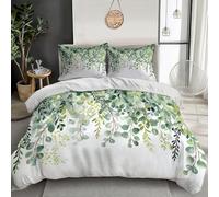 GSAEIMCT Bedding Set Microfiber 3Pcs For Double Size,3D White Green Watercolor Green Leaves Duvet Cover Set With Bohemian Plants Printing Quilt Cover & 2 Pillowcases For Adult Kids,200X200Cm