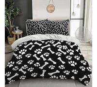 GSAEIMCT Bedding Set Microfiber 3Pcs For Super King Size,3D Black White Bone Dog Paw Duvet Cover Set With Simple Animals Printing Quilt Cover & 2 Pillowcases For Adult Kids,260X220Cm