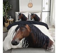 GSAEIMCT Bedding Set Microfiber 3Pcs For Super King Size,3D Brown-Black Mane Horse Duvet Cover Set With Personality Animal Printing Quilt Cover & 2 Pillowcases For Adult Kids,260X220Cm