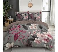 GSAEIMCT Bedding Set Microfiber 3Pcs For Super King Size,3D Pink Berry Flowers And Leaves Duvet Cover Set With Elegant Plants Printing Quilt Cover & 2 Pillowcases For Adult Kids,260X220Cm