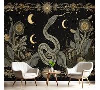 GSAEIMCT Black and Gold Moon Flower Snake 3D Murals,Fantasy Landscape Silk Mural Photo Wallpaper for Large Tv Background Wall Art Living Room Bedroom Kitchen Home Decorative,200X140Cm