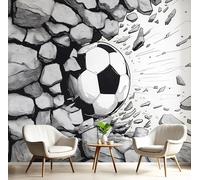 GSAEIMCT Black and White Stonewall Football Murals Photo,3D Cartoon Sports Wall Murals,Wallpaper for Bedroom Living Room Home Poster Decor 400X280Cm Background Wall Decorative