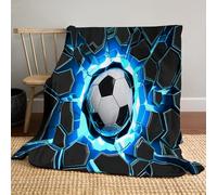 GSAEIMCT Black Blue Geometric Soccer Blanket Throw,Cartoon Future Pattern Soft Cozy Flannel Blanket,Warm Lightweight Plush Couch Sofa Bed Cover Decorative For Man Woman,60"X80"(150X200Cm)