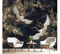 GSAEIMCT Black Gold Elegant White Crane Photo Wallpaper Mural,Flying Animals 3D Large Wall Murals Hd Printing Decoration Poster Picture Design for Bedroom Living Room Home,200X140Cm