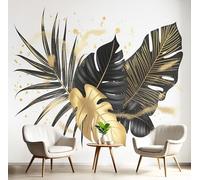 GSAEIMCT Black Gold Palm Leaf Blades Photo Wallpaper Mural,Tropical Plants 3D Large Wall Murals Hd Printing Decoration Poster Picture Design For Bedroom Living Room Home,150X105Cm