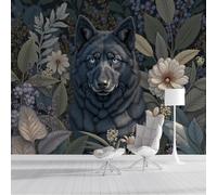 GSAEIMCT Black Green Leaves,Flowers,Wolf Photo Wallpaper Mural,Mandydescher Animals 3D Large Wall Murals Hd Printing Decoration Poster Picture Design for Bedroom Living Room Home,350X260Cm