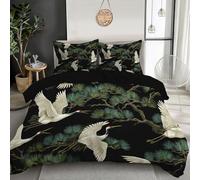 GSAEIMCT Black Green Pine Branch White Crane 3D Duvet Cover Microfiber Japanese Landscape Hotel Bedding Set Quilt Covers With Pillowcases Soft Comforter For Boys,Girls And Teenagers King 230X220Cm