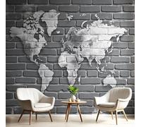GSAEIMCT Black White Brick Wall Map 3D Murals,Retro Art Silk Mural Photo Wallpaper for Large Tv Background Wall Art Living Room Bedroom Kitchen Home Decorative,150X105Cm