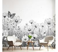 GSAEIMCT Black White Butterfly Flowers Wallpaper Mural,Ink Sketch Wall Murals 3D Art Hd Printing Photo Wallpaper for Bedroom Living Kids Room Decor Poster Picture Design,200X140Cm
