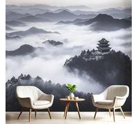 GSAEIMCT Black White Misty Mountain Peaks 3D Murals,Ink Landscape Silk Mural Photo Wallpaper for Large Tv Background Wall Art Living Room Bedroom Kitchen Home Decorative,200X140Cm