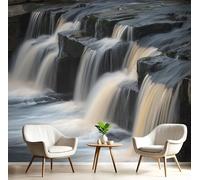 GSAEIMCT Black White Rocky Waterfall 3D Murals,Spectacular Scenery Silk Mural Photo Wallpaper for Large Tv Background Wall Art Living Room Bedroom Kitchen Home Decorative,400X280Cm