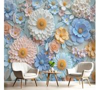 GSAEIMCT Blue and White Lush Flowers Murals Photo,3D Colorful Plants Wall Murals,Wallpaper for Bedroom Living Room Home Poster Decor 300X210Cm Background Wall Decorative