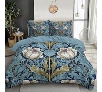 GSAEIMCT Blue And White Tulip Leaves Bed Set - 3D William Morris Plant Printed Microfiber Teen Beddings Duvet Comforter Cover Set With Zipper,Matching Pillowcase Print Design King 230X220Cm