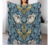 GSAEIMCT Blue And White Tulip Leaves Print Pattern Flannel Fleece Throw Blanket For Sofa Bed Couch Adult 3D William Morris Plant Theme Plush Bed Blankets Room Decor For Kids Baby 50"X60"(130X150Cm)