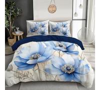 GSAEIMCT Blue Anemone Flowers Bed Set - 3D Watercolor Plants Printed Microfiber Teen Beddings Duvet Comforter Cover Set With Zipper,Matching Pillowcase Print Design Single 135X200Cm