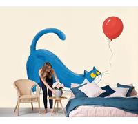 GSAEIMCT Blue Cat Balloon Minimalist Illustrations Blue Hd Print Art Wall Painting Poster Large Silk Mural 3D Wallpaper Paste Living Room The Wall for Bedroom Mural, 300X210Cm