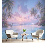 GSAEIMCT Blue-Green Mural Photo Wallpaper,Lake Palm Trees Wallpaper for Living Room Tv Backdrop Office,3D Effect Tropical Scenery Large Wall Mural Paper Decoration Poster Picture,250X170Cm