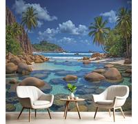 GSAEIMCT Blue-Green Rock Palm Trees Photo Wallpaper Mural,Island Scenery 3D Large Wall Murals Hd Printing Decoration Poster Picture Design for Bedroom Living Room Home,250X170Cm