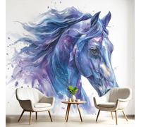 GSAEIMCT Blue-Purple Linear Horse 3D Murals,Watercolor Animals Silk Mural Photo Wallpaper For Large Tv Background Wall Art Living Room Bedroom Kitchen Home Decorative,300X210Cm