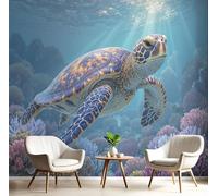 GSAEIMCT Blue Turtle Coral Reef Murals Photo,3D Marine Animals Wall Murals,Wallpaper for Bedroom Living Room Home Poster Decor 250X170Cm Background Wall Decorative