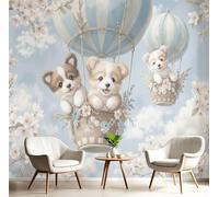 GSAEIMCT Blue White Hot Air Balloon Puppy Photo Wallpaper Mural,Cartoon Animals 3D Large Wall Murals Hd Printing Decoration Poster Picture Design For Bedroom Living Room Home,300X210Cm