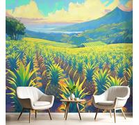 GSAEIMCT Blue Yellow Mural Photo Wallpaper,Mountain Pineapple Wallpaper for Living Room Tv Backdrop Office,3D Effect Natural Fruit Large Wall Mural Paper Decoration Poster Picture,200X140Cm