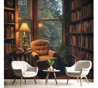 GSAEIMCT Brown Books On The Bookshelf 3D Murals,Tranquility Room Silk Mural Photo Wallpaper for Large Tv Background Wall Art Living Room Bedroom Kitchen Home Decorative,350X260Cm