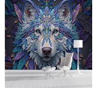 GSAEIMCT Brown Color Wolf Photo Wallpaper Mural,Psychedelic Animals 3D Large Wall Murals Hd Printing Decoration Poster Picture Design for Bedroom Living Room Home,350X260Cm