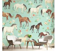 GSAEIMCT Brown-Green Flower Horse 3D Murals,Watercolor Animals Silk Mural Photo Wallpaper for Large Tv Background Wall Art Living Room Bedroom Kitchen Home Decorative,150X105Cm