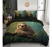 GSAEIMCT Brown-Green Twig Sloth Comforter Cover Single 3D Print Bedding Set Decorative 2 Pieces Jungle Animals Duvet Cover Set With Pillowcase Soft Microfiber Zipper